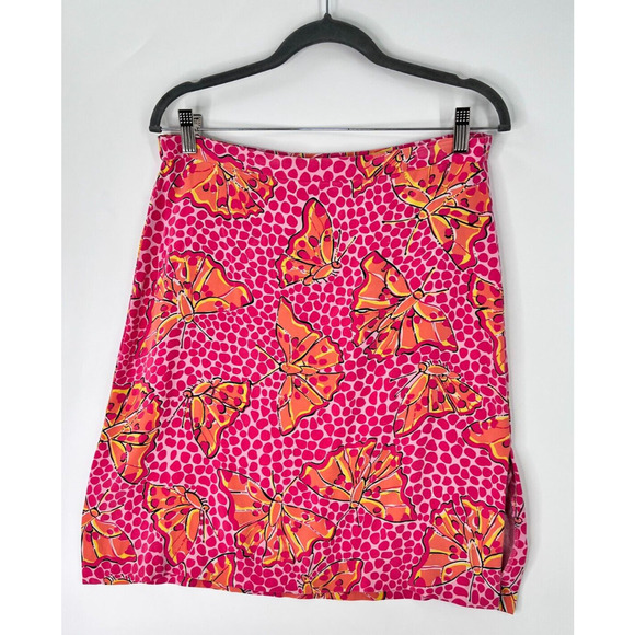 Lilly Pulitzer Silk A-Line Skirt Butterfly Print Pink Orange Women's Size 4 - Picture 1 of 8